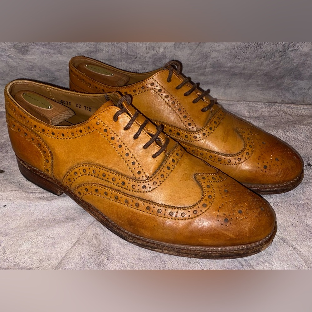 Grenson Wingtip Brogues Dress Shoes Derby Oxfords Walnut Tan 12.5 US Office Lace